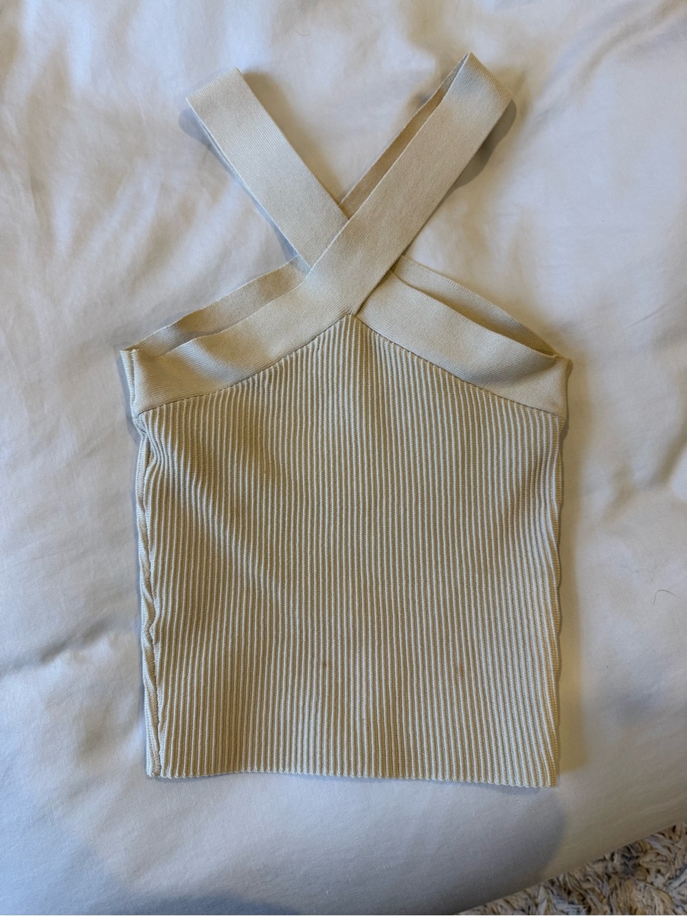 Babaton Cream Ribbed Cross-Back Camisole